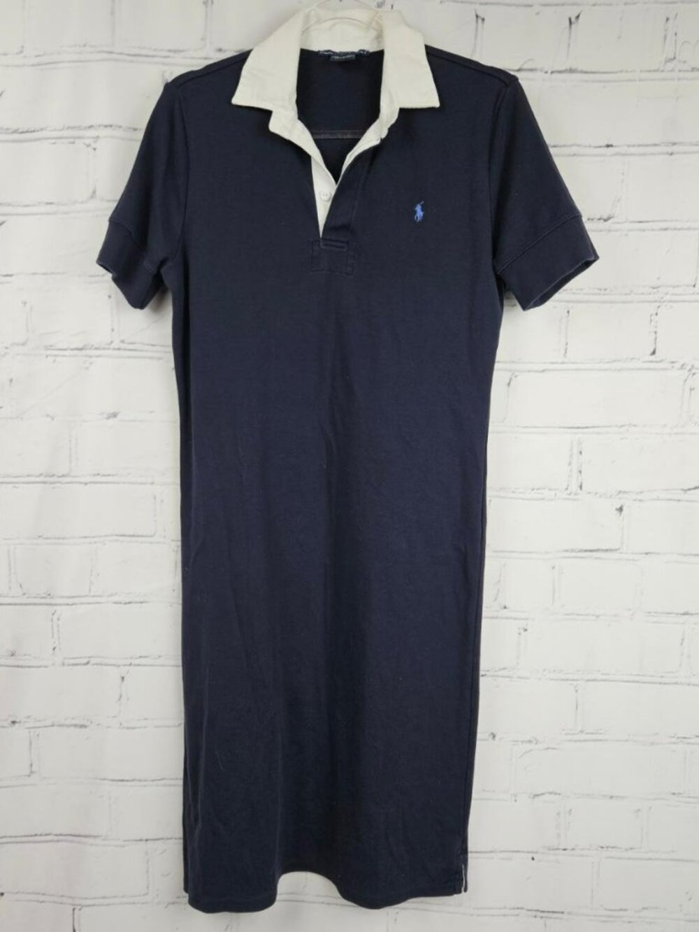 Ralph Lauren Sport Navy Polo Dress White Collar Womens L Pockets A Line Preppy